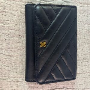 Black Hobo Leather Quilted Trifold Wallet with Gold Hobo Logo